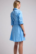 Vestido corto de manga media larga - Azul