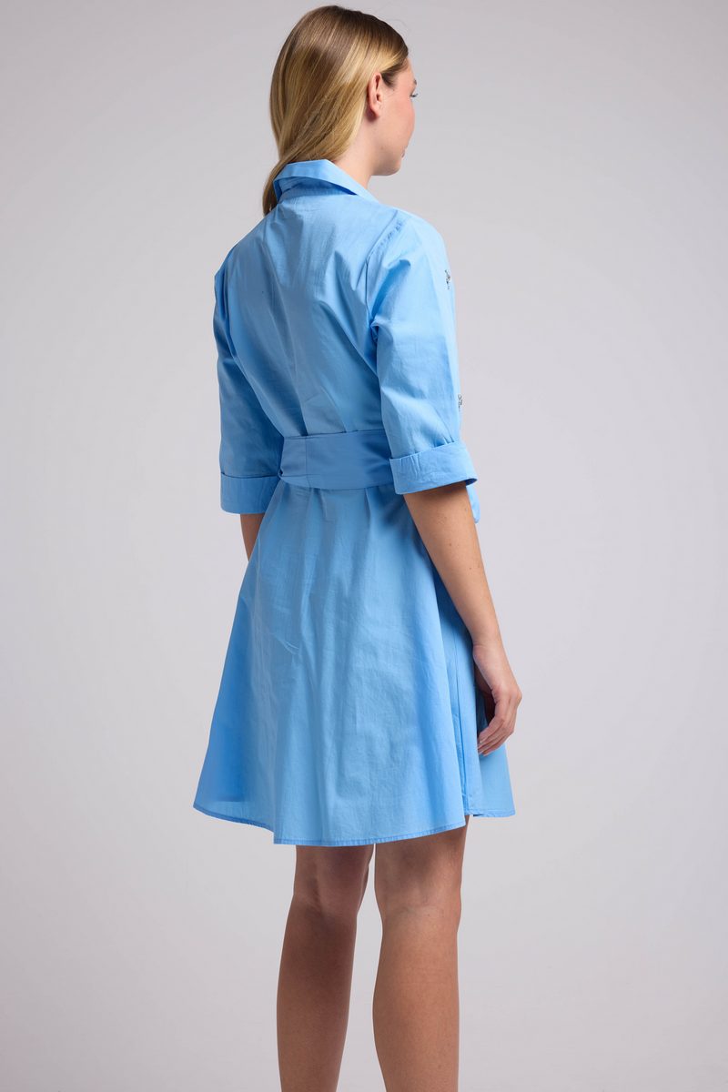Vestido corto de manga media larga - Azul