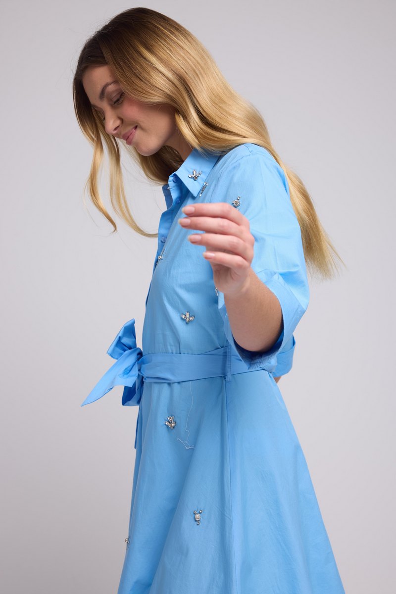 Vestido corto de manga media larga - Azul