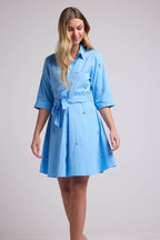 Vestido corto de manga media larga - Azul