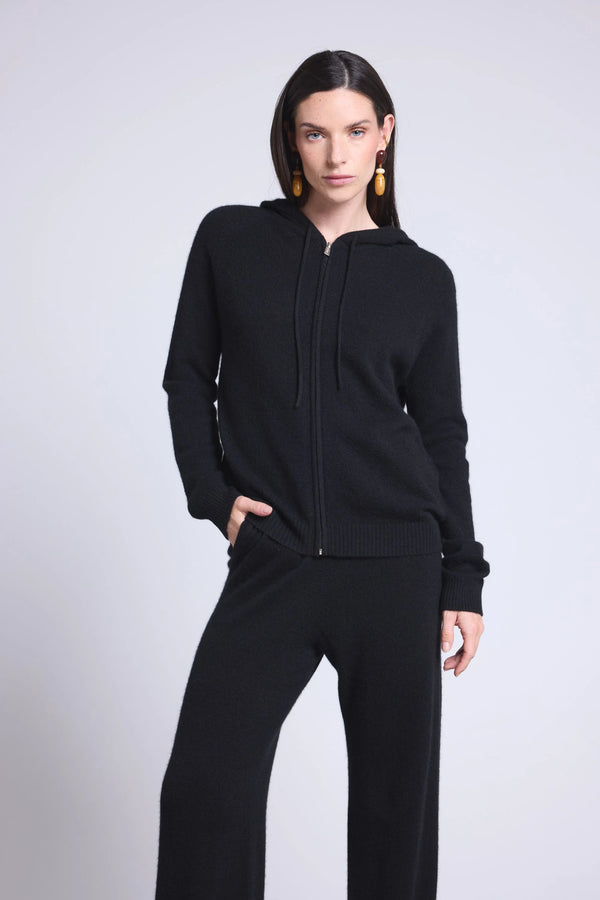 Sweat Zippe A Capuche Elya - Noir - Femme - 100% Cachemire