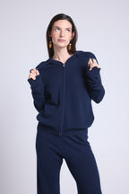 Sweat Zippe A Capuche Elya - Bleu Marine - Femme