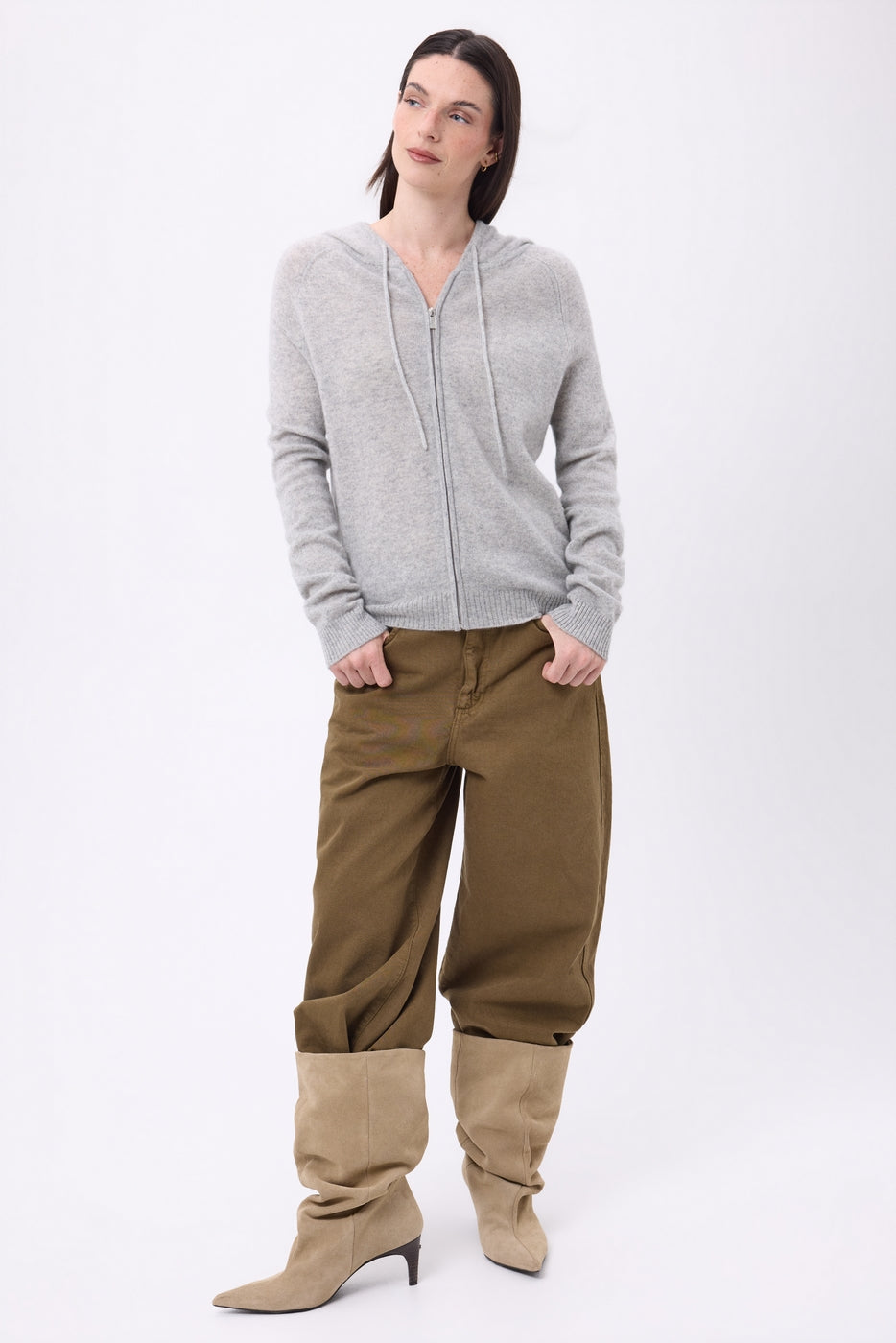 Sudadera con cremallera y capucha Elya - Gris claro - Mujer