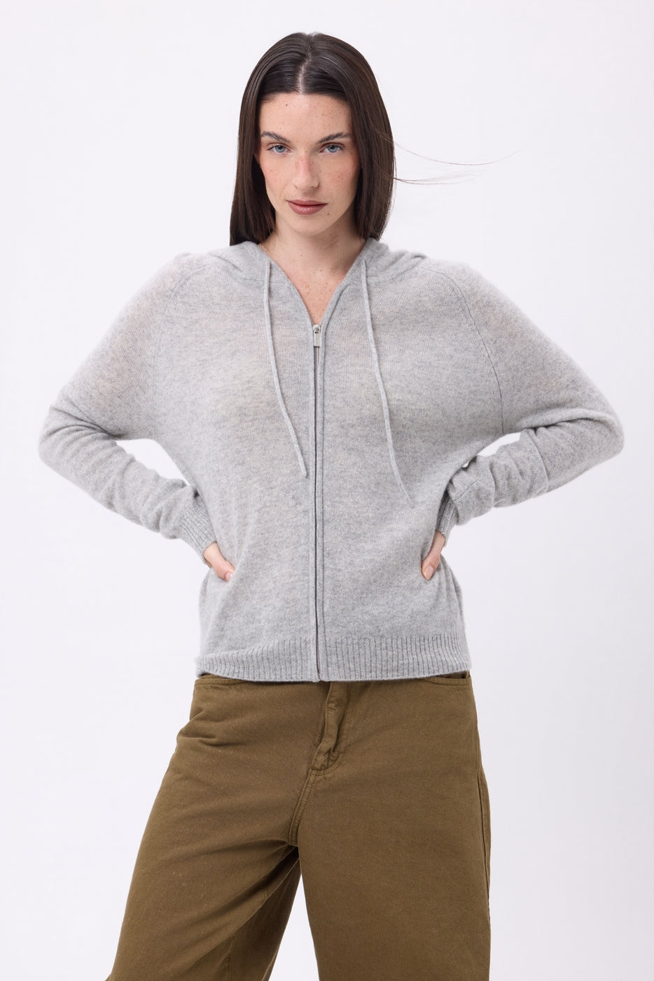 Sudadera con cremallera y capucha Elya - Gris claro - Mujer