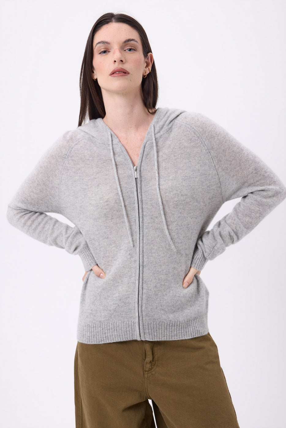 Sudadera con cremallera y capucha Elya - Gris claro - Mujer