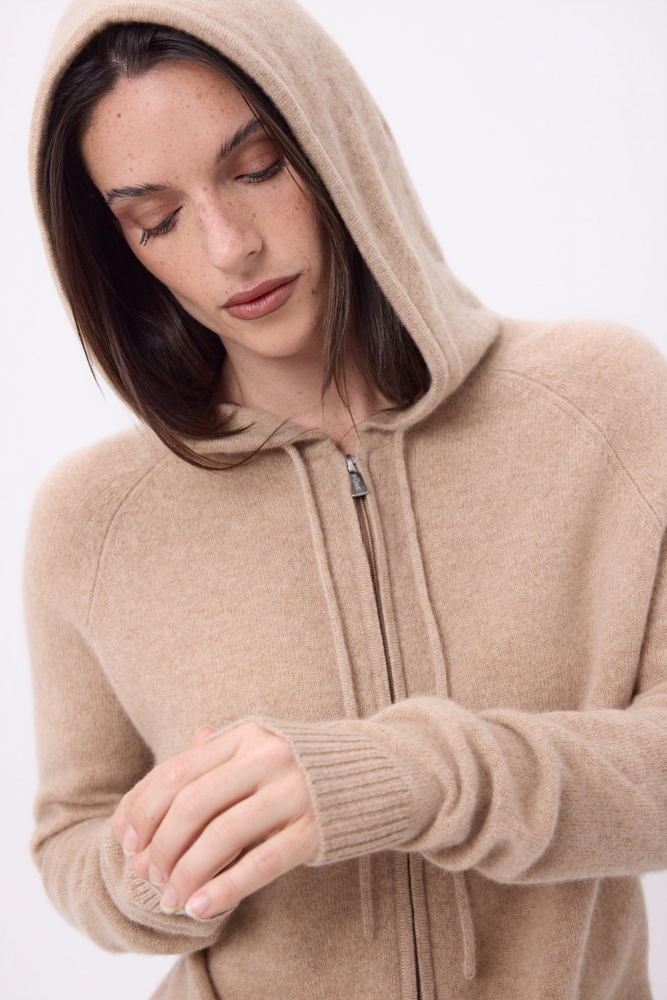 Elya Zip Hoodie - Cream Beige - Women