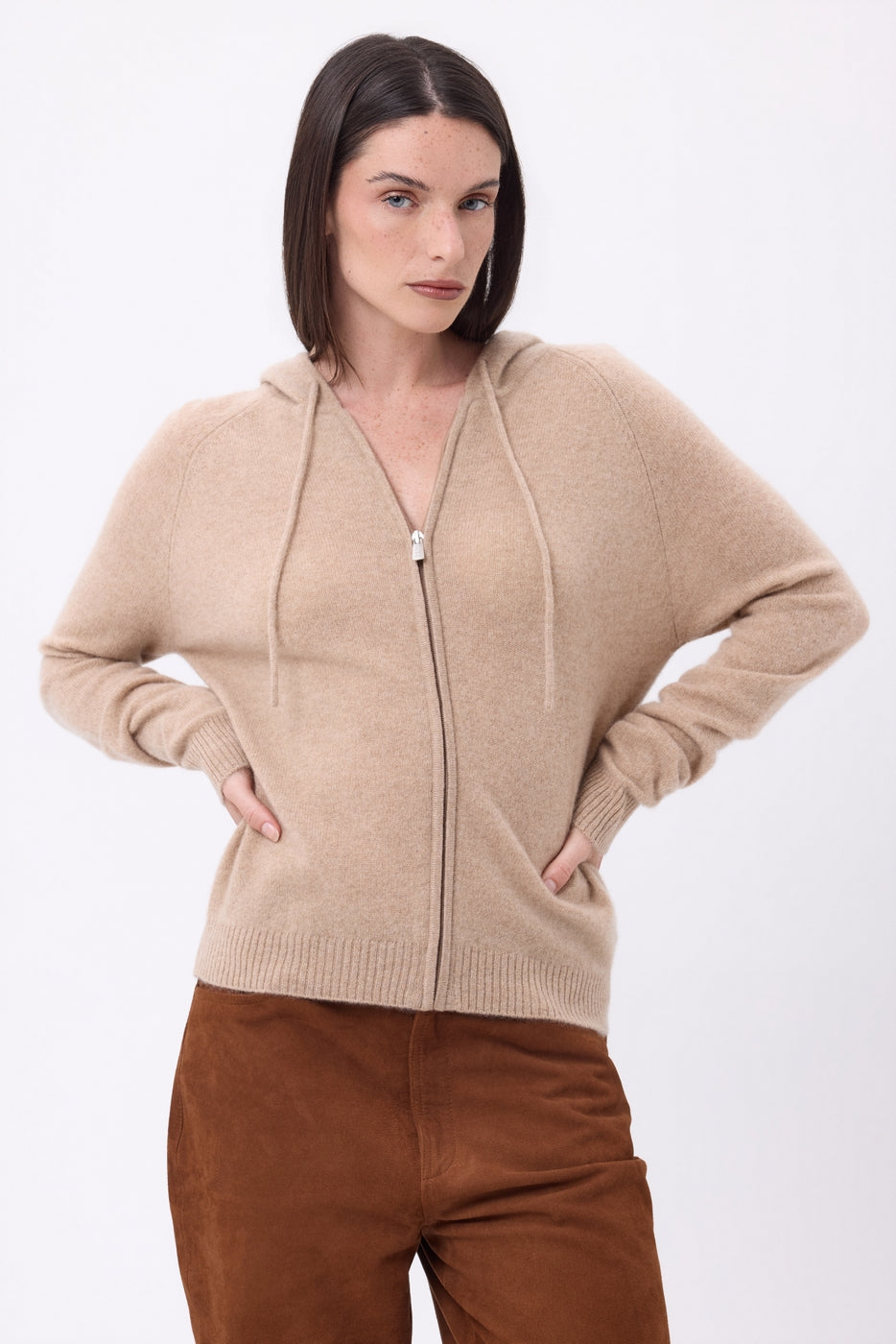 Elya Zip Hoodie - Cream Beige - Women