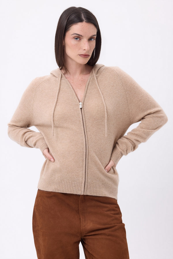 Sudadera con capucha y cremallera Elya - Beige crema - Mujer - 100 % Cachemira
