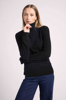 Pull Col Camioneur Zip Emilie - Noir - 100% Cachemire Oeko-Tex - Femme