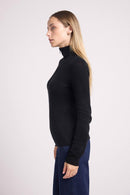 Emilie Truckneck Zip Sweater - Black - 100% Cashmere Oeko-Tex - Woman