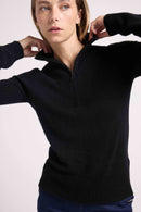 Emilie Truckneck Zip Sweater - Black - 100% Cashmere Oeko-Tex - Woman