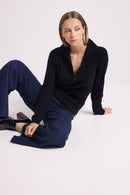 Pull Col Camioneur Zip Femme Emilie - Noir