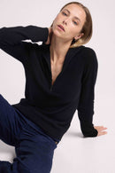 Emilie Truckneck Zip Sweater - Black - 100% Cashmere Oeko-Tex - Woman