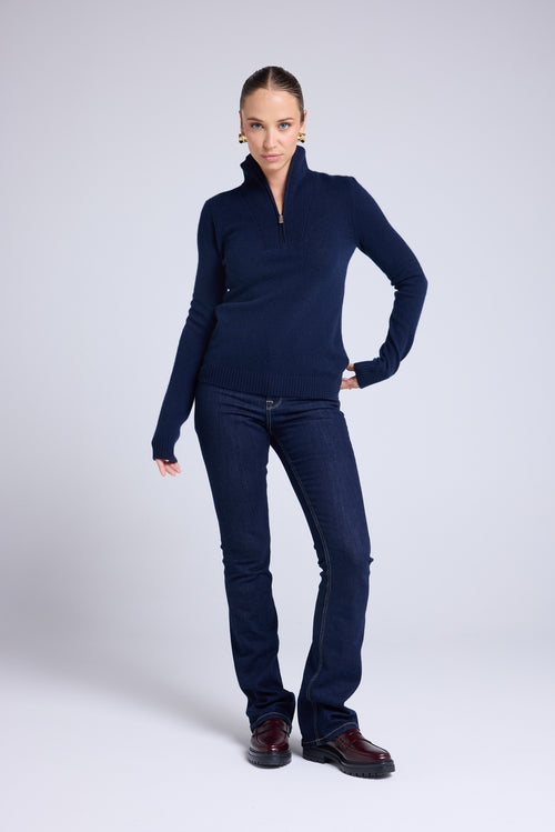 Pull Col Camioneur Zip Femme Emilie - Bleu Marine