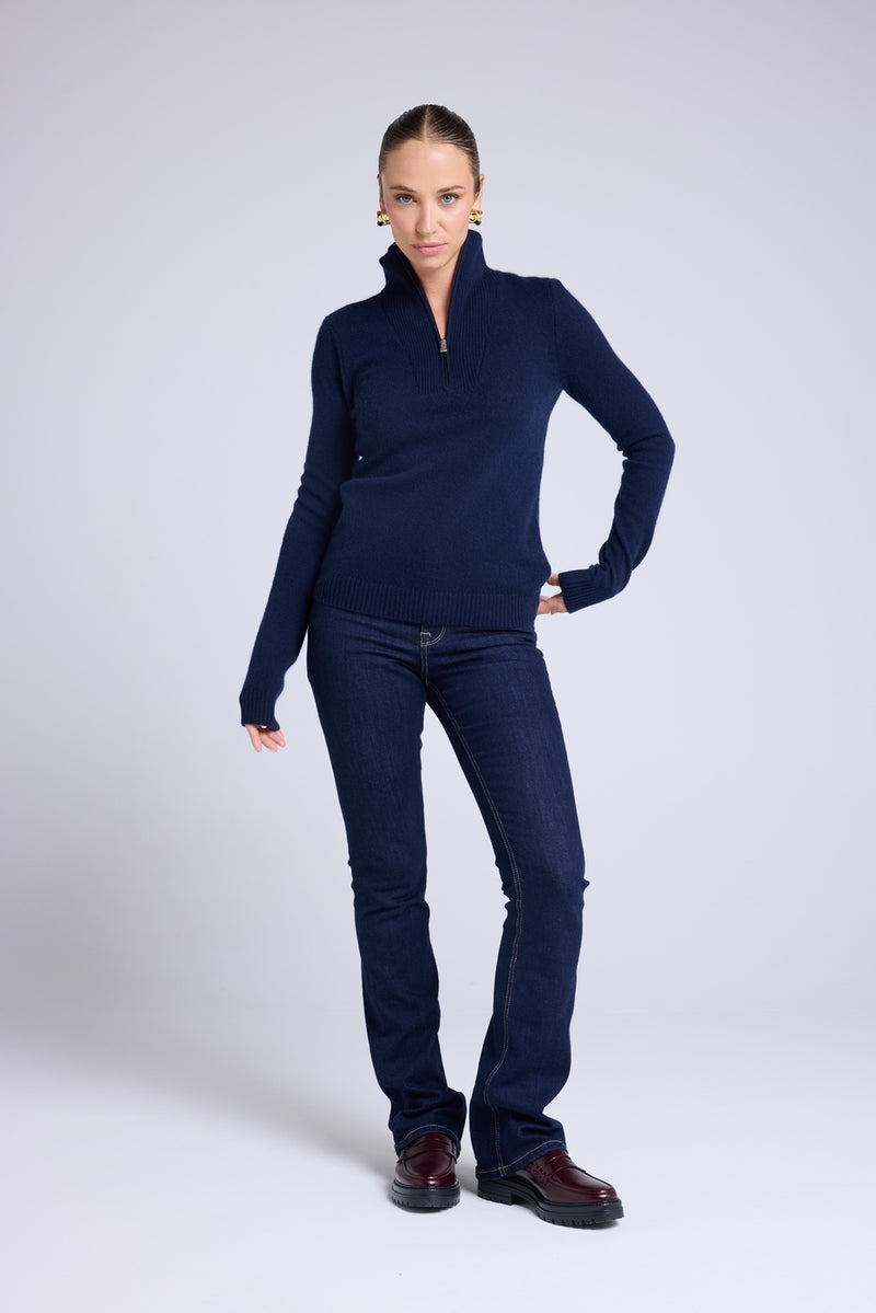 Pull Col Camioneur Zip Femme Emilie - Bleu Marine