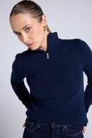 Pull Col Camioneur Zip Femme Emilie - Bleu Marine