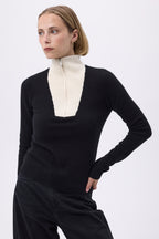 Pull Col Camioneur Zip F Emilie - Noir Blanc - Femme