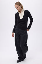 Pull Col Camioneur Zip F Emilie - Noir Blanc - Femme