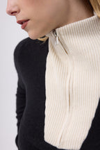 Pull Col Camioneur Zip F Emilie - Noir Blanc - Femme