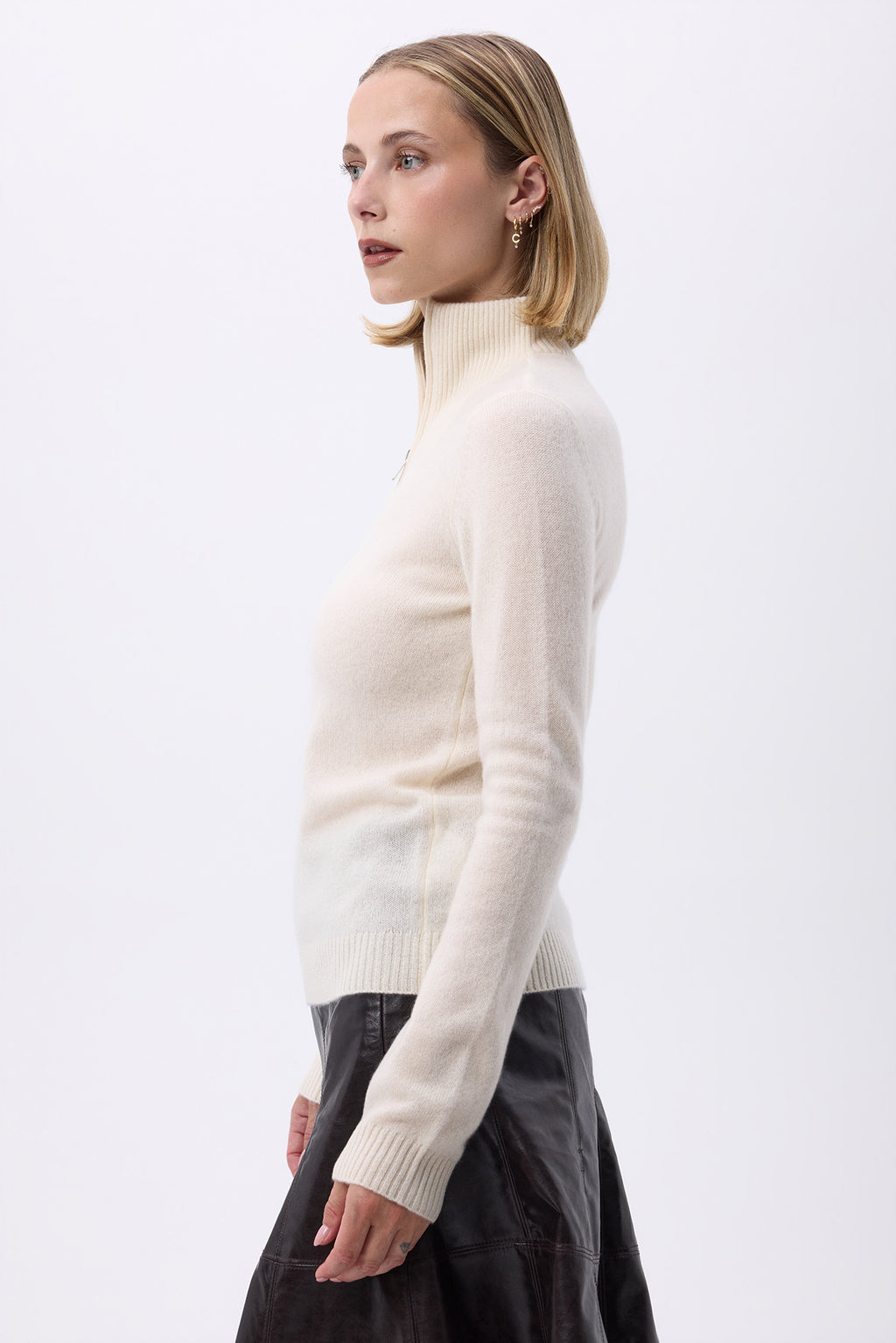 Pull Col Camioneur Zip Emilie - Blanc - Femme