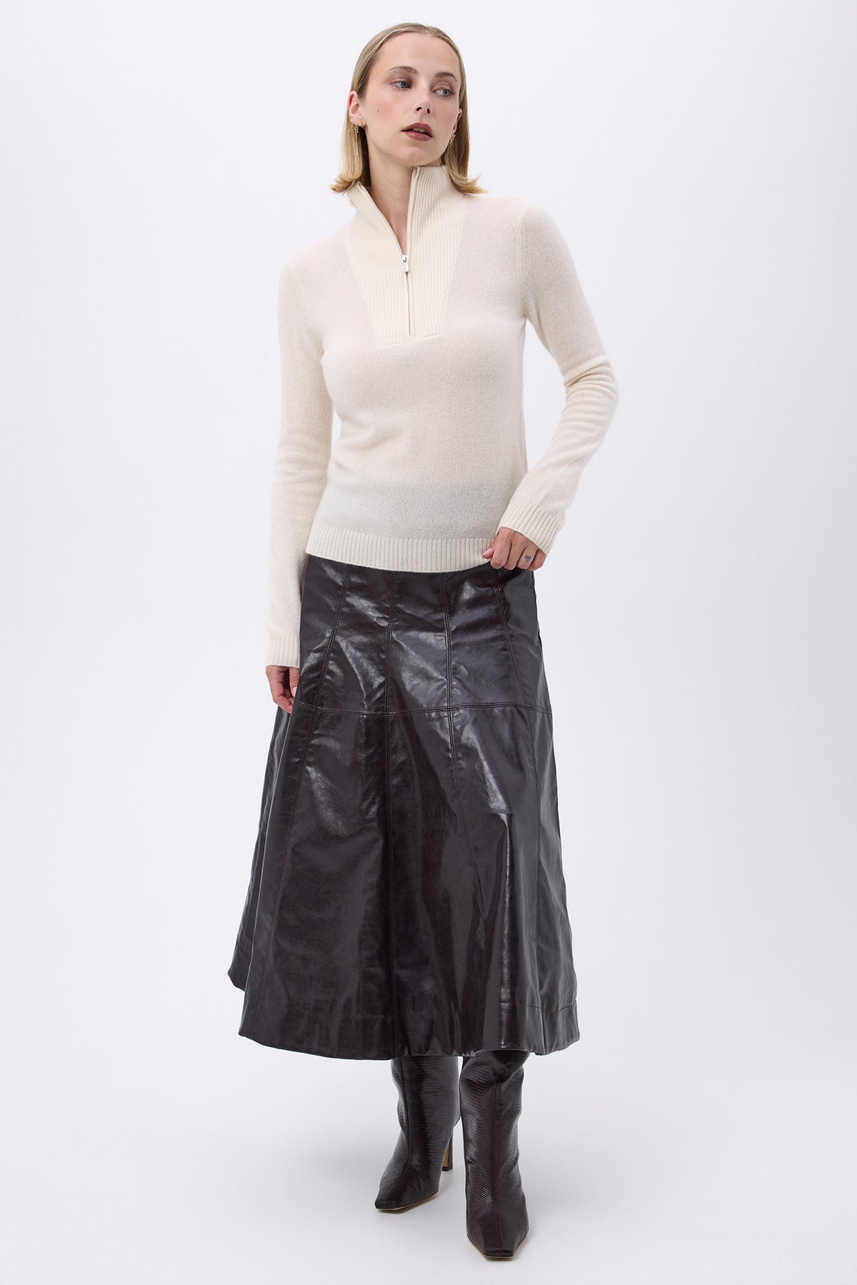 Pull Col Camioneur Zip Emilie - Blanc - Femme