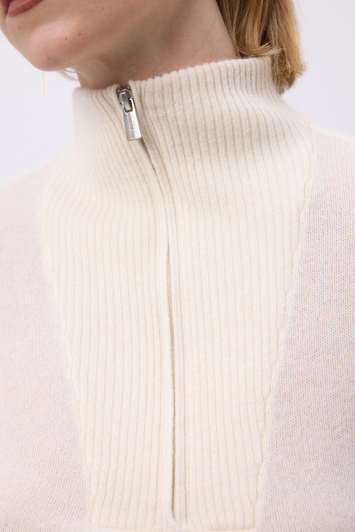 Pull Col Camioneur Zip Emilie - Blanc - Femme