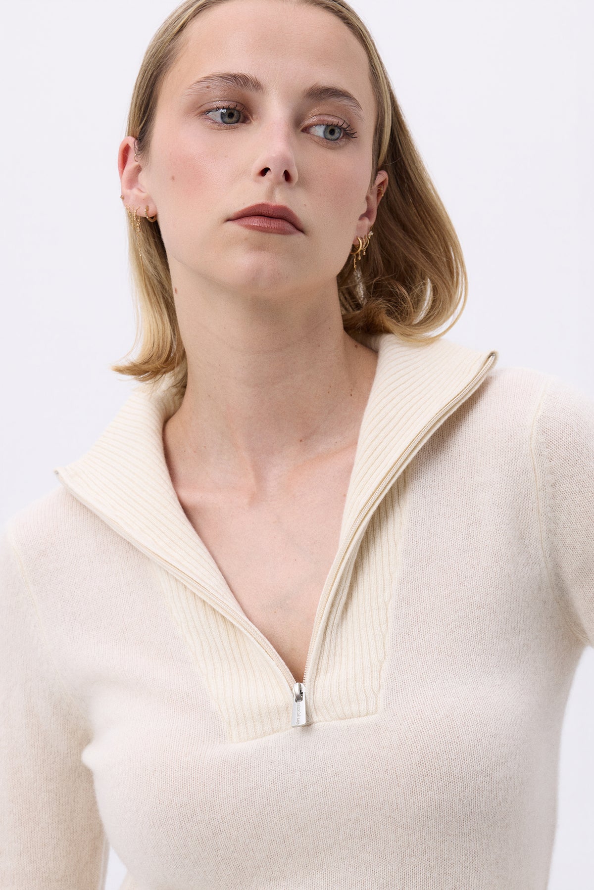 Pull Col Camioneur Zip Emilie - Blanc - Femme