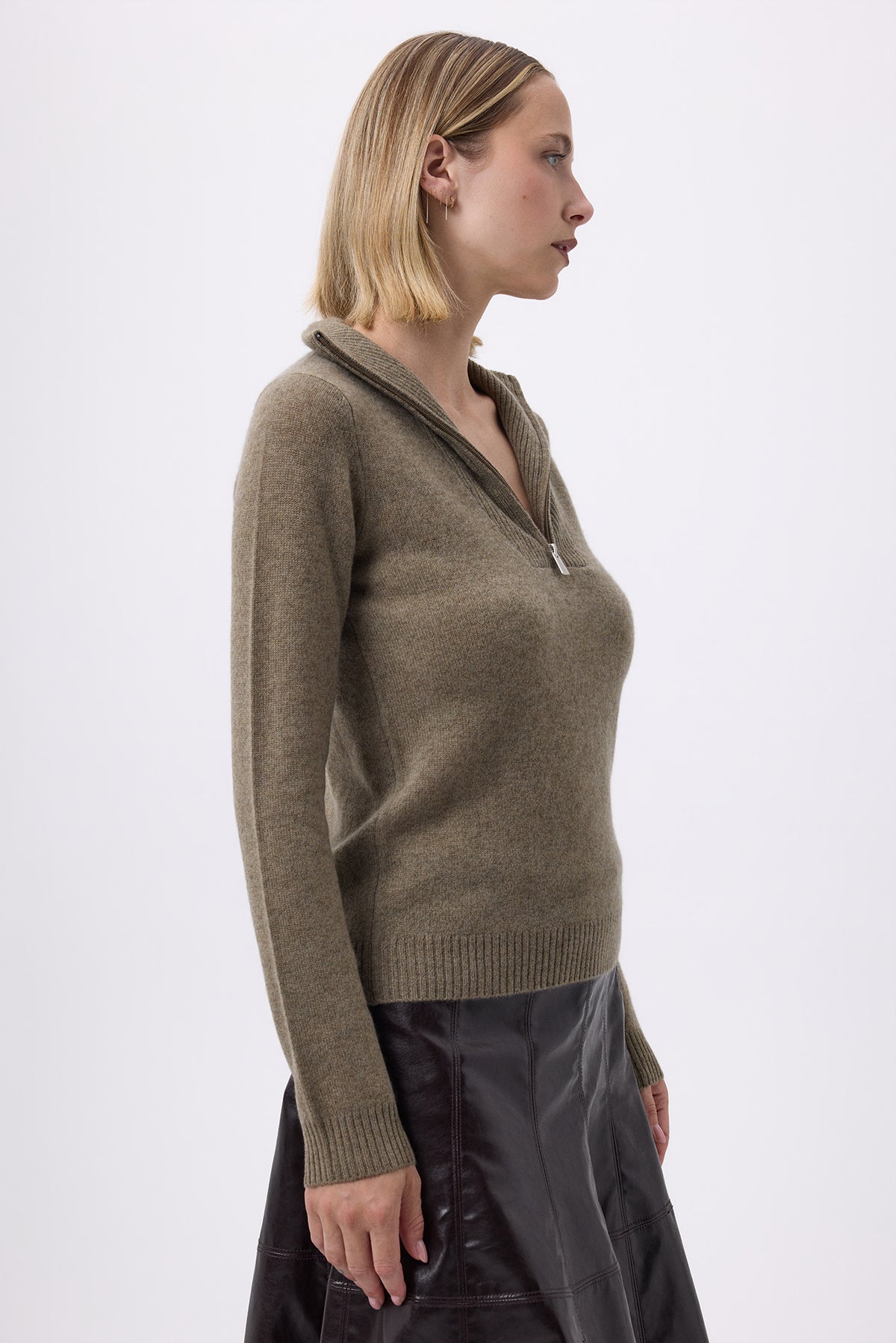 Pull Col Camioneur Zip F Emilie - Vert Khaki - Femme