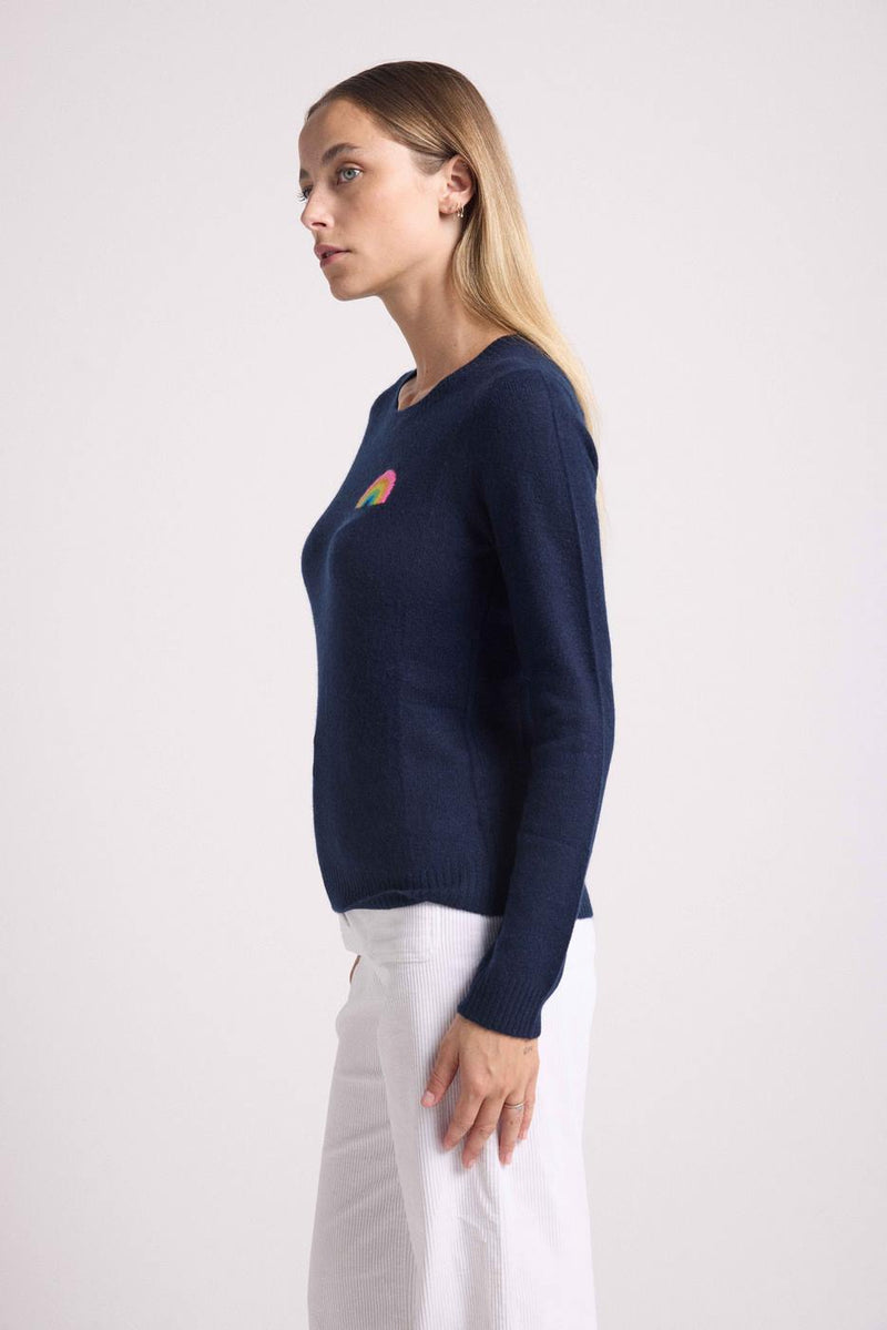 Pull Col Rond Arc En Ciel Emma - Bleu Marine - 100% Cachemire Oeko-Tex - Femme