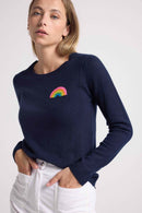 Pull Col Rond Arc En Ciel Emma - Bleu Marine - 100% Cachemire Oeko-Tex - Femme