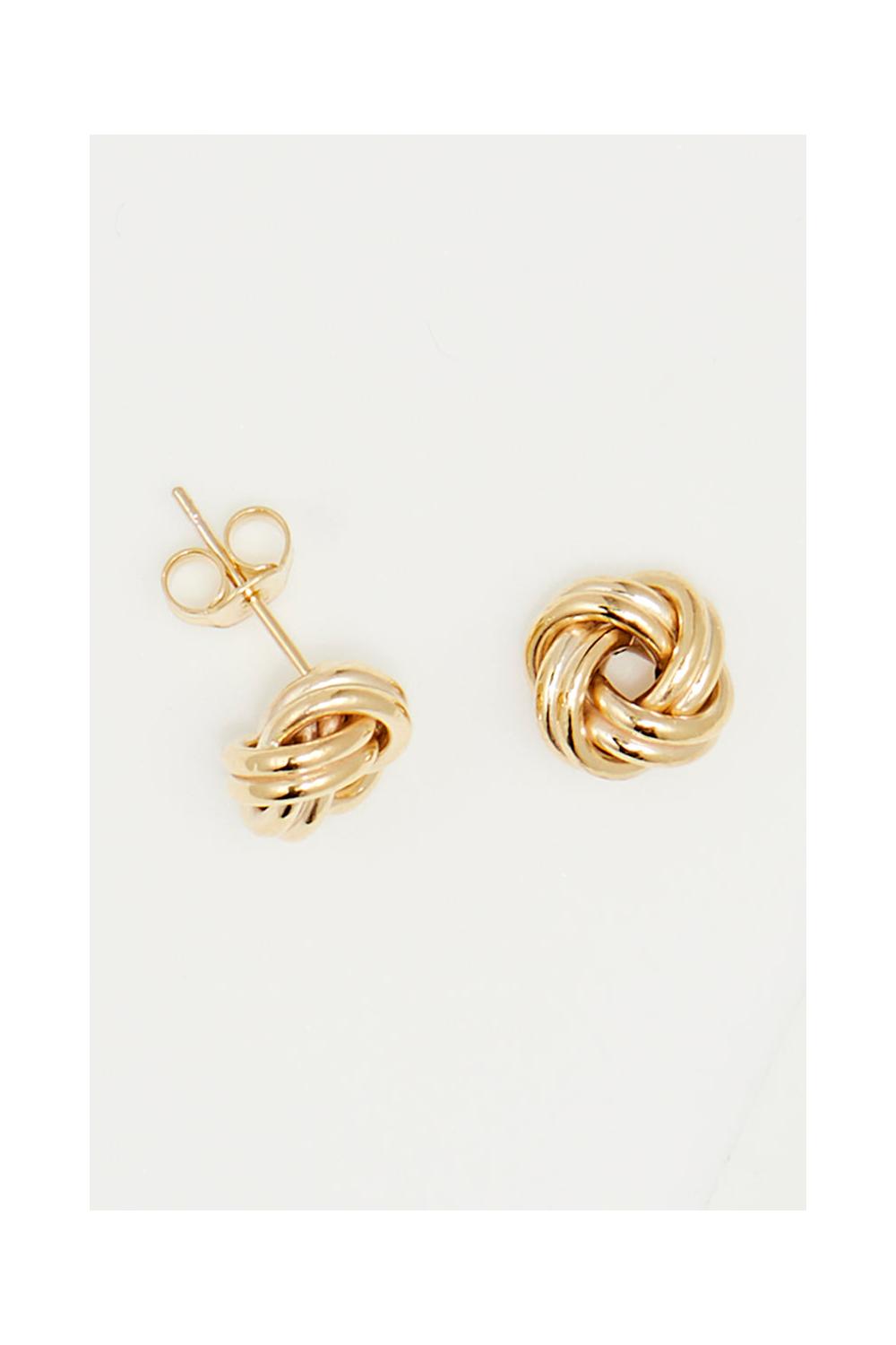 375/1000 Yellow Gold “8 Mm Twisted Knot” Earrings