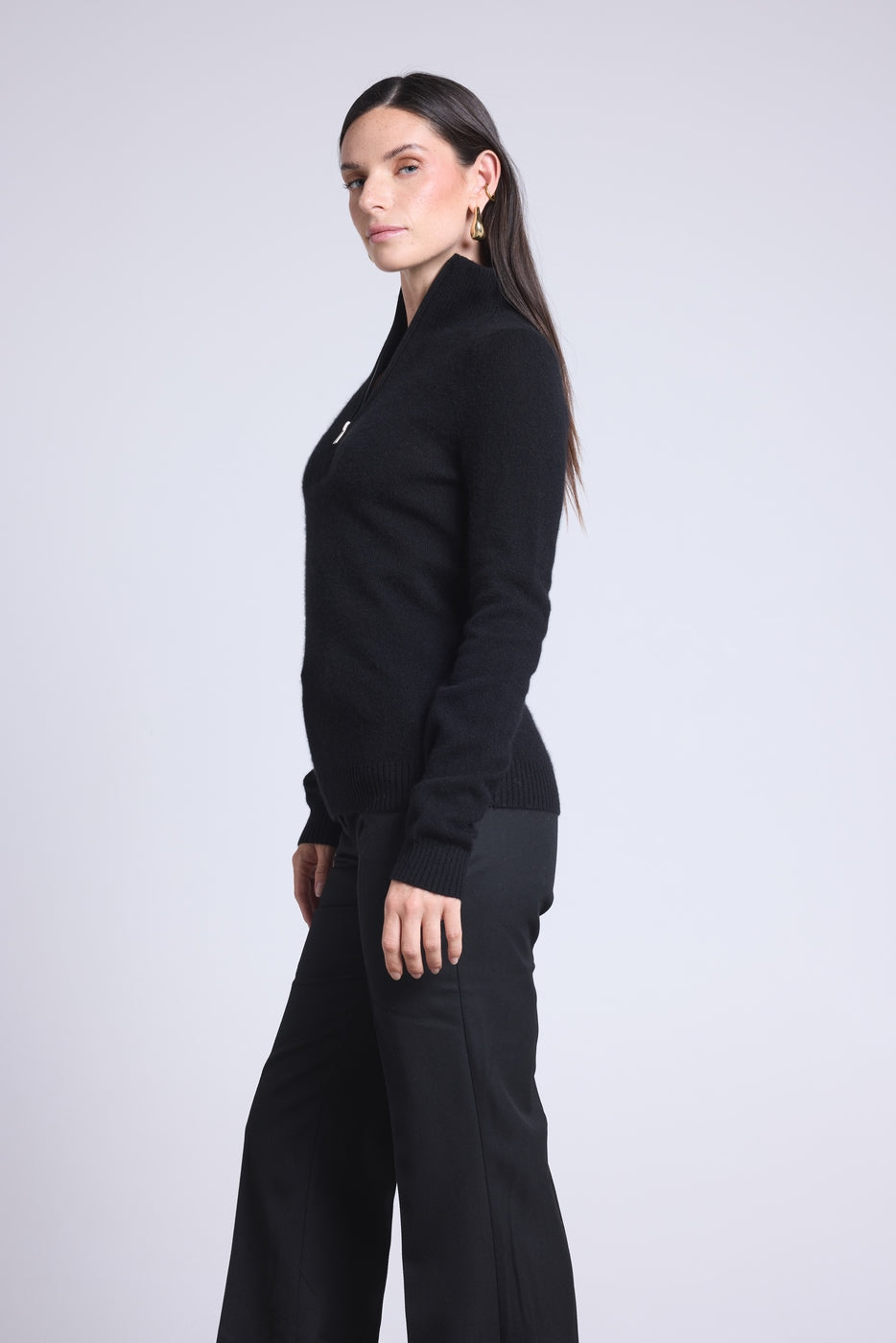 Pull Col Camioneur Zip Femme Emy - Noir - Femme
