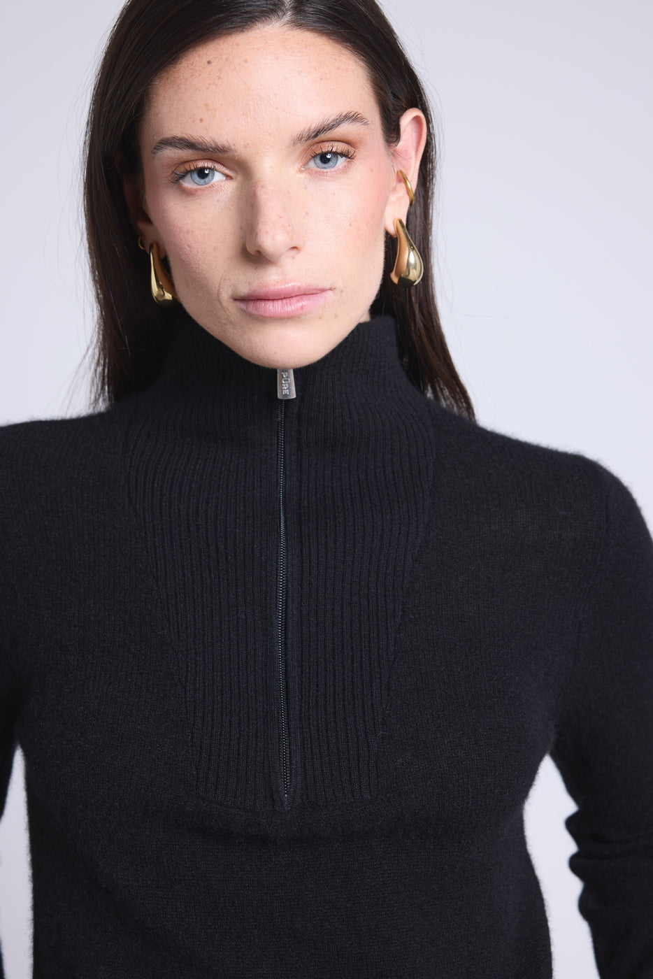 Pull Col Camioneur Zip Femme Emy - Noir - Femme