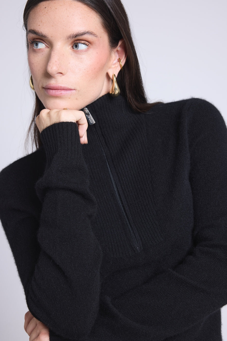 Pull Col Camioneur Zip Femme Emy - Noir - Femme