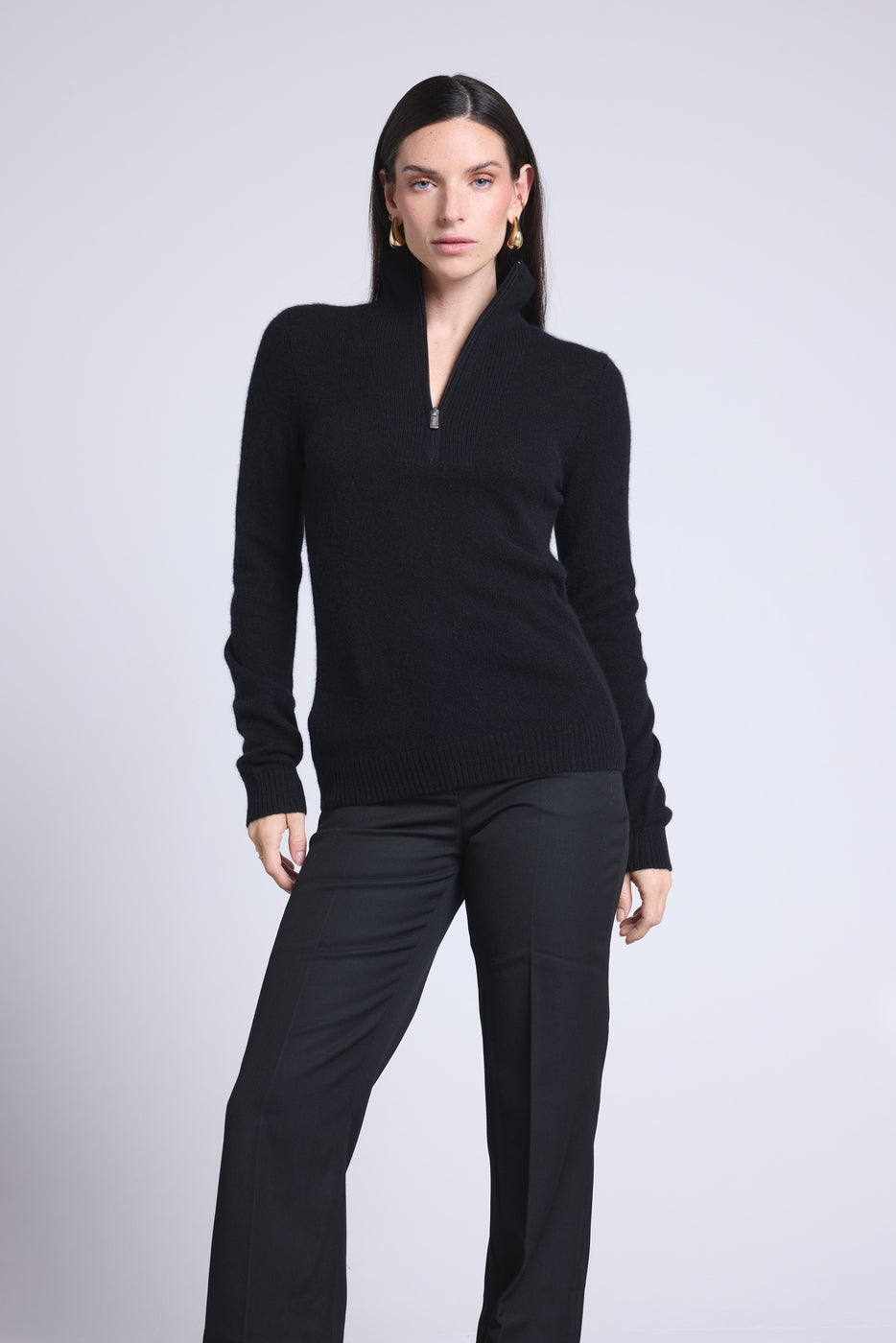 Pull Col Camioneur Zip Femme Emy - Noir - Femme