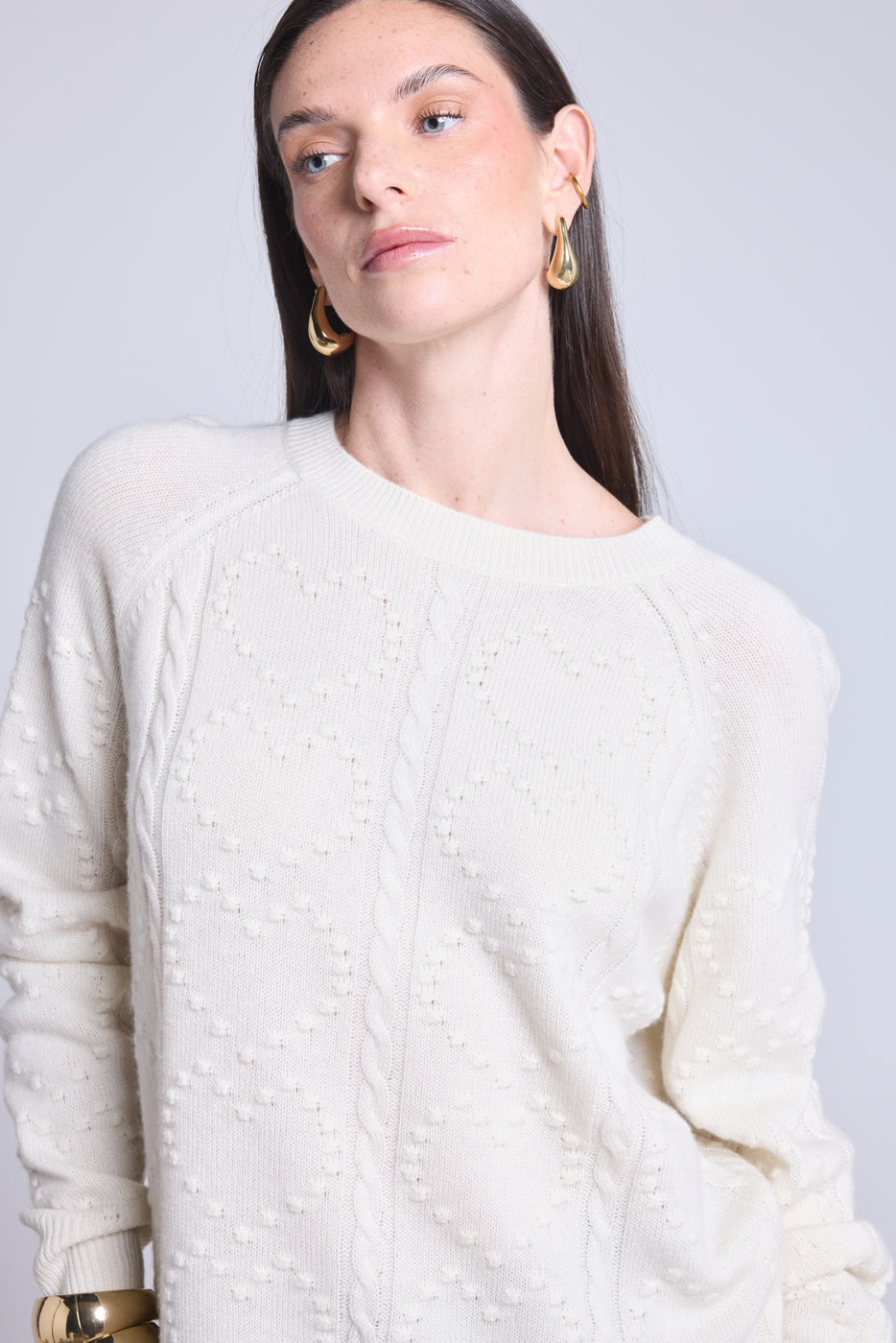 Maglione All Over Heart Emy - Bianco - Donna - Cashmere e lana