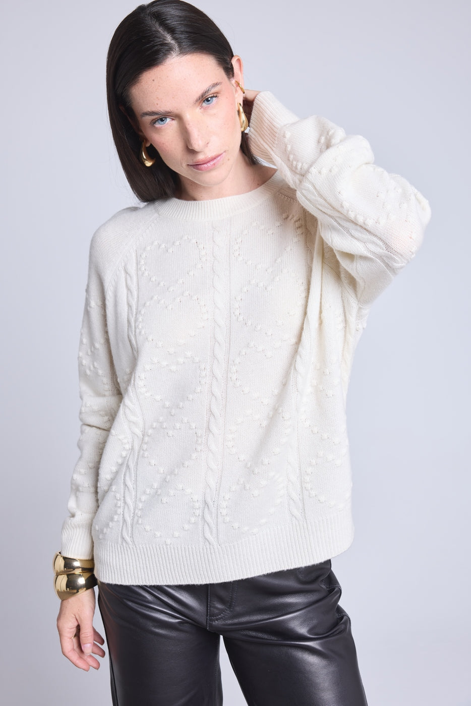 Maglione All Over Heart Emy - Bianco - Donna - Cashmere e lana