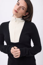 Pull Col Camioneur Zip Emy - Noir Blanc - Femme