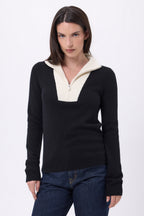 Pull Col Camioneur Zip Emy - Noir Blanc - Femme