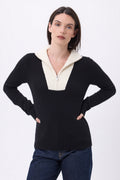 Pull Col Camioneur Zip Emy - Noir Blanc - Femme