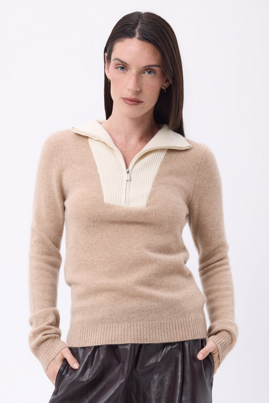 Emy Half-Zip Jumper - Beige Cream White - Women