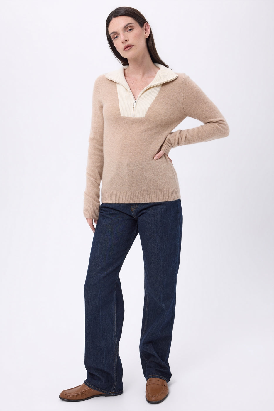 Emy Half-Zip Jumper - Beige Cream White - Women