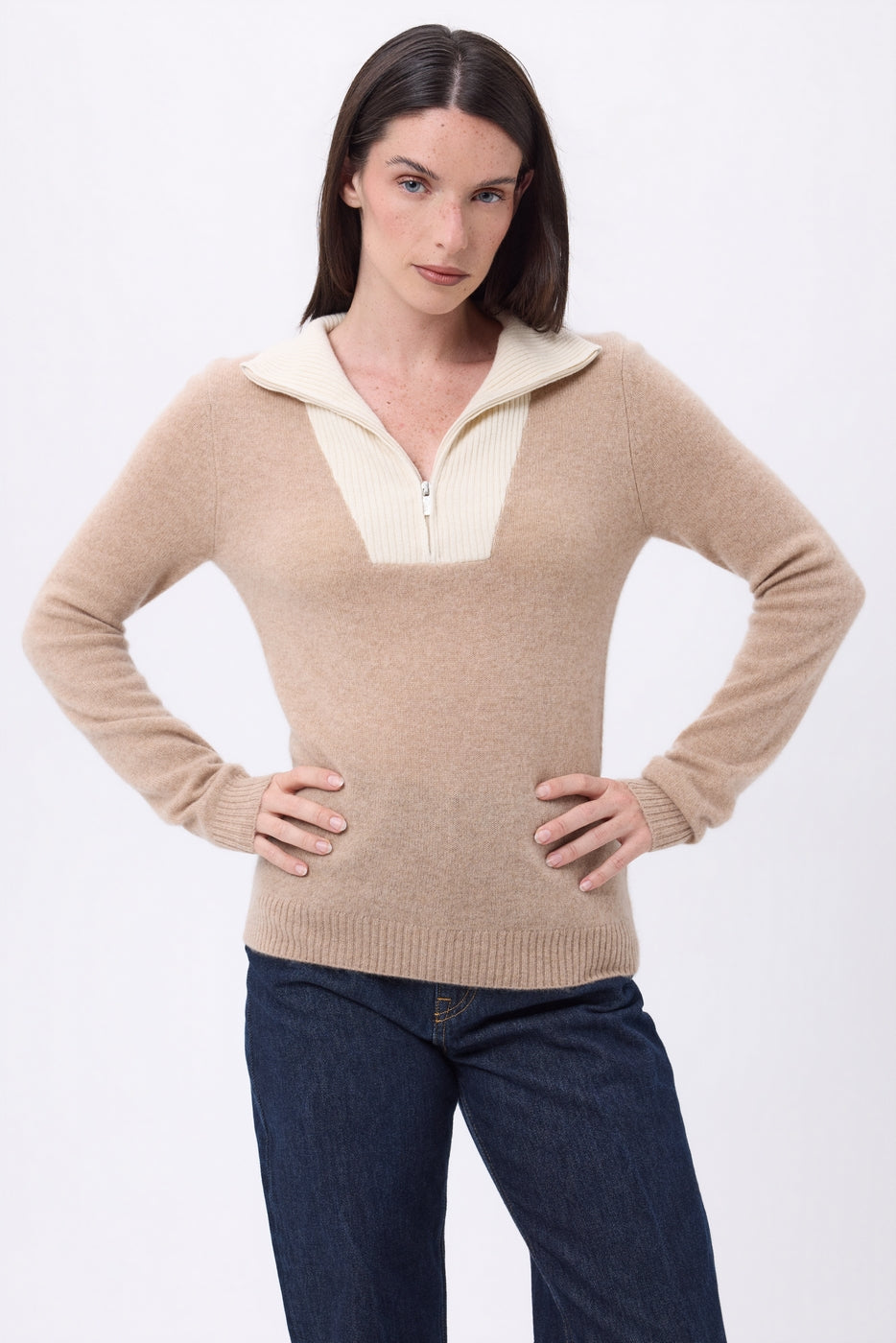 Emy Half-Zip Jumper - Beige Cream White - Women