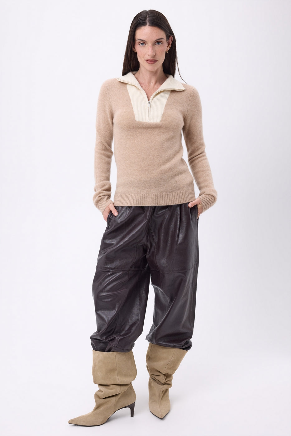 Emy Half-Zip Jumper - Beige Cream White - Women