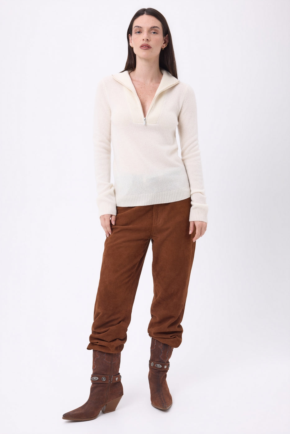 Pull Col Camioneur Zip Emy - Blanc - Femme