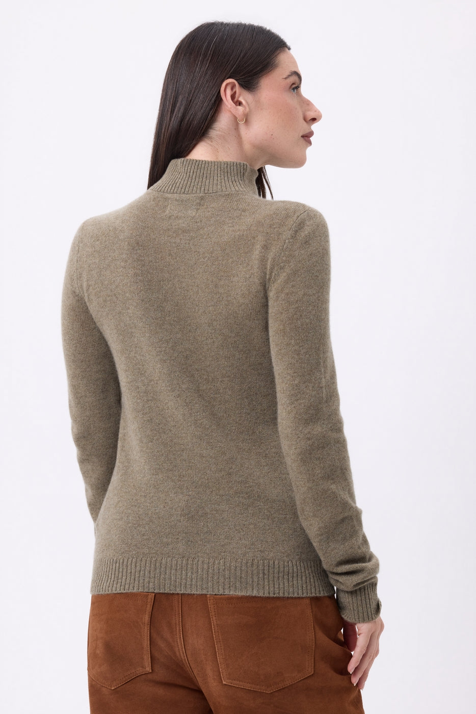 Emy Half-Zip Jumper - Mottled Khaki - Women