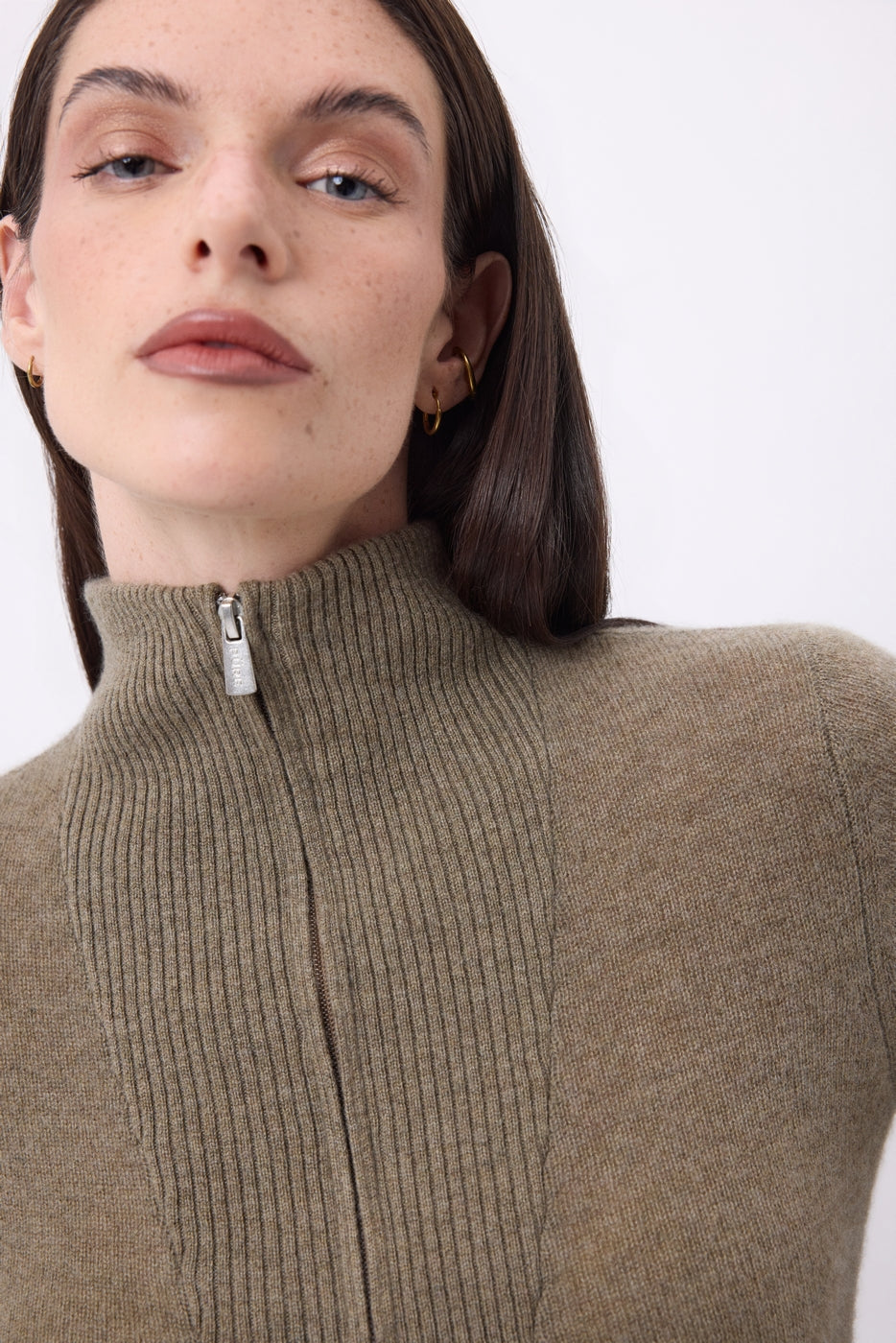 Emy Half-Zip Jumper - Mottled Khaki - Women