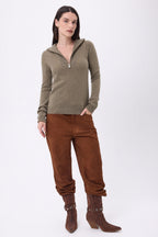 Emy Half-Zip Jumper - Mottled Khaki - Women