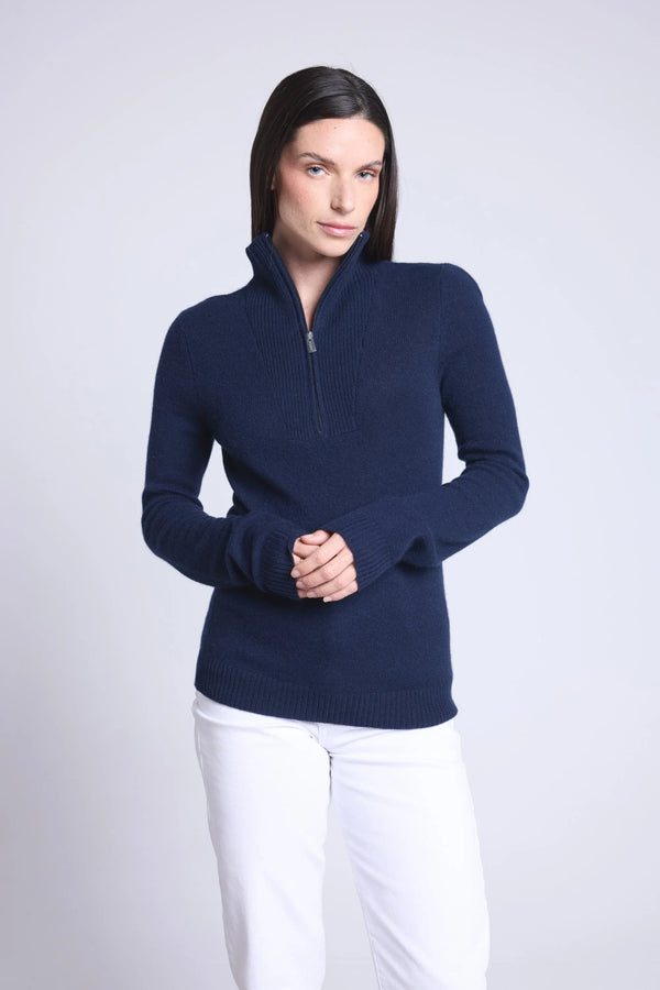 Women's Emy Zip Funnel Neck Jumper - Navy Blue - Women