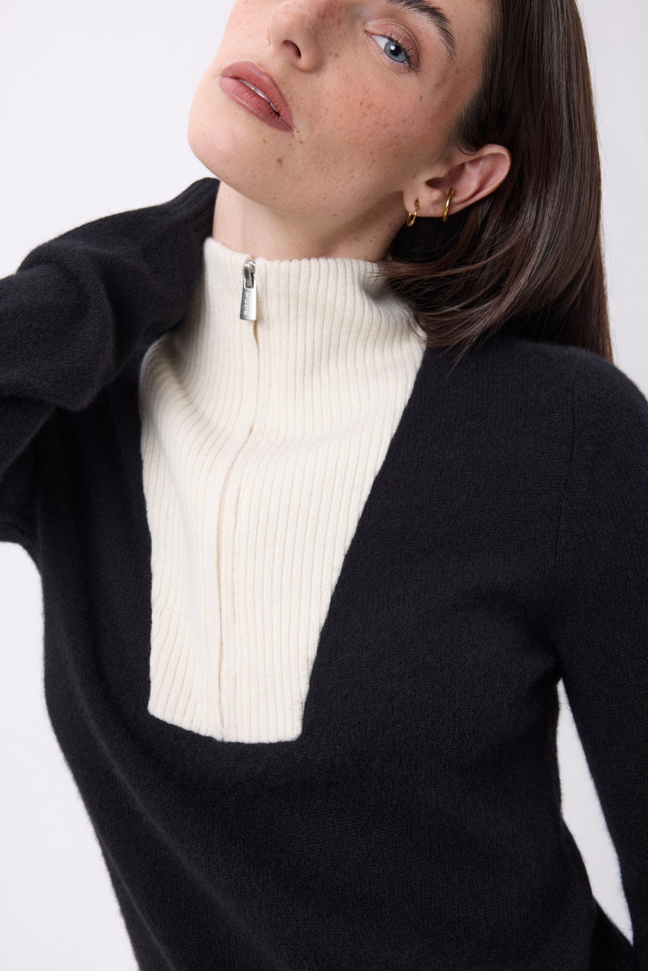 Emy Half-Zip Jumper - Navy Blue White - Women